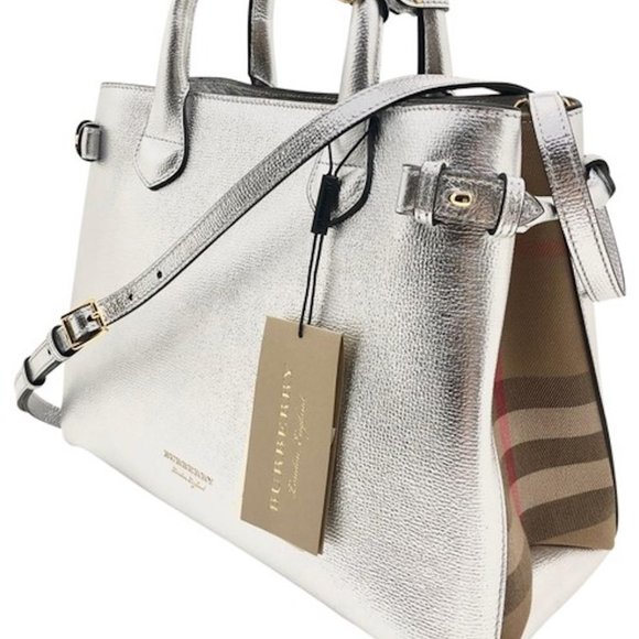 NWT BURBERRY LEATHER HOUSE CHECK BANNER DERBY MEDIUM TOTE BAG - Picture 2 of 13